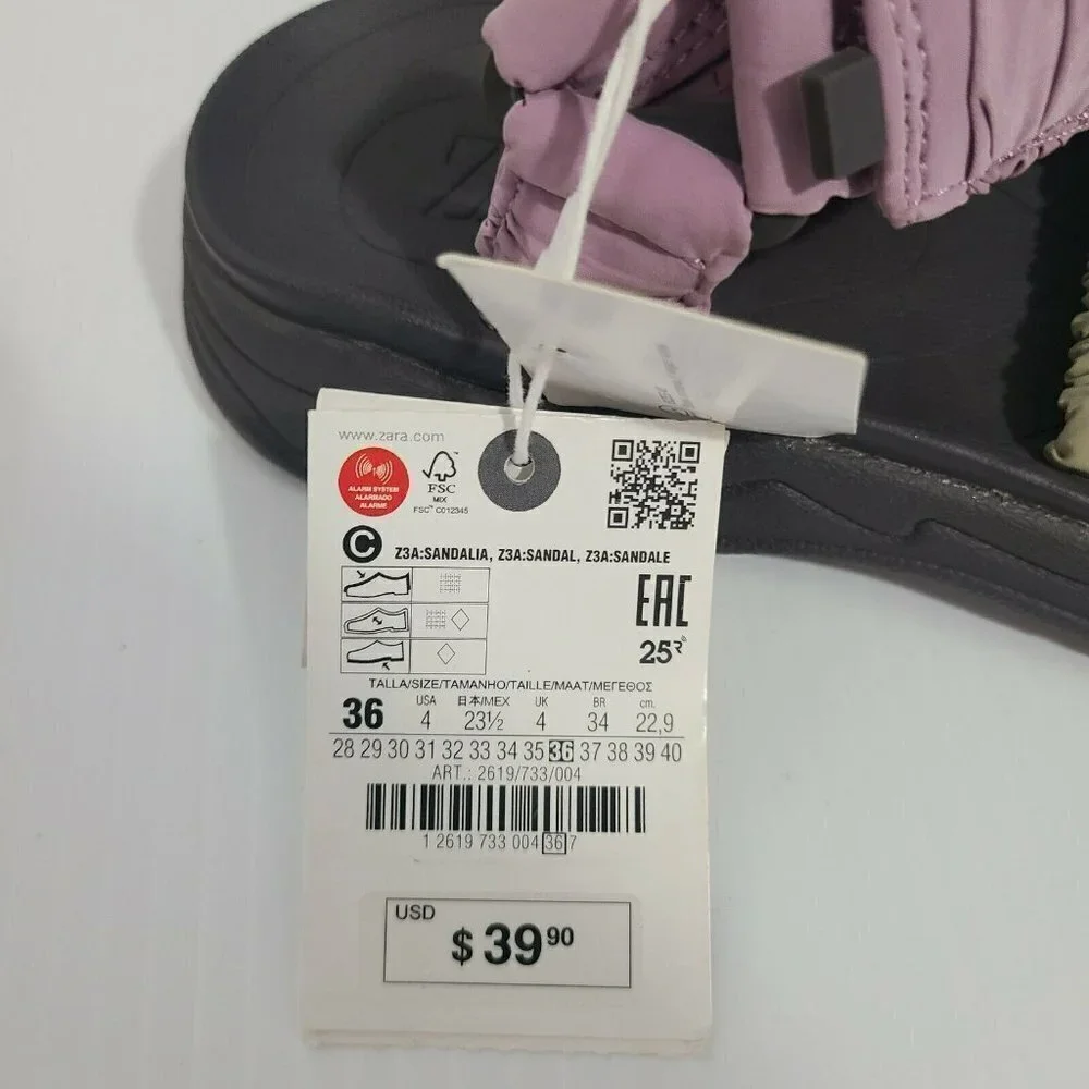 Zara Kids Girls Sandals Strappy Plaited Straps Sz 4  Eu 36 gray light purple NWT
